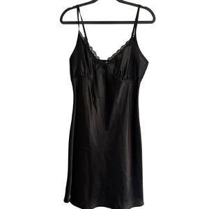 Secret Treasures Black Satin Lace Trim‎ Chemise Nightgown Sleepwear L 12-14